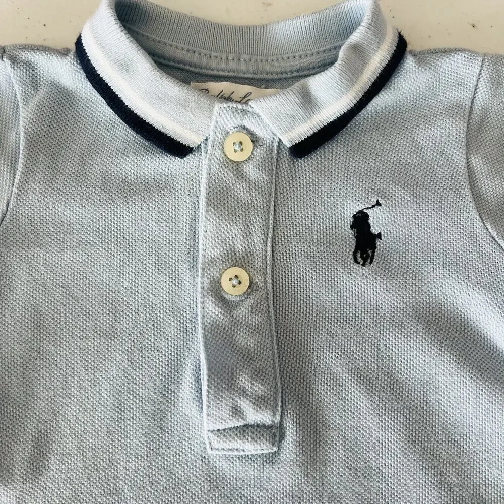 Ralph Lauren Baby Boy Romper 3M Blue Shortall Logo Embroidered Preppy One Piece